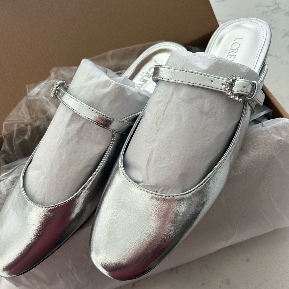 J.Crew Factory silver Maryjane ballet slide flats
